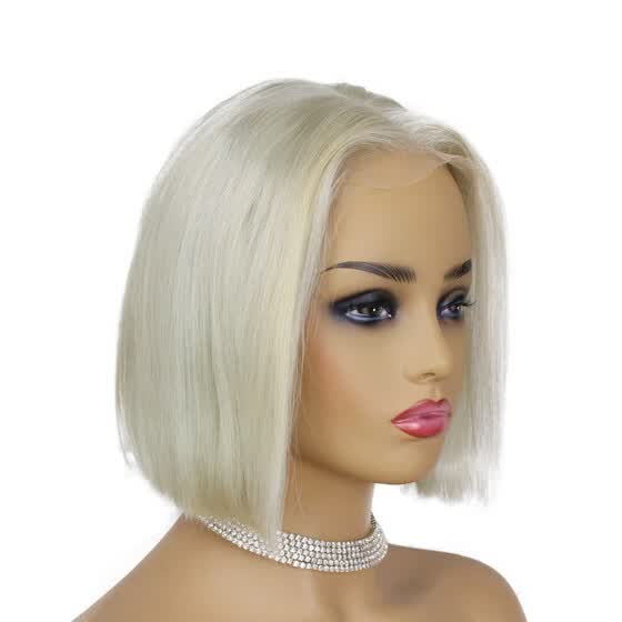 Shop Aisom Short Bob Human Hair Lace Front Wigs Pre Plucked Silver