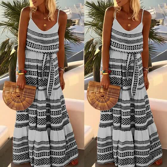 women's summer boho casual long maxi evening party cocktail beach dress sundress