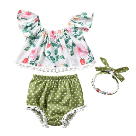 Toddler Infant Baby Girl Clothes Off Shoulder Floral Tops Shorts Outfit 3Pcs Set
