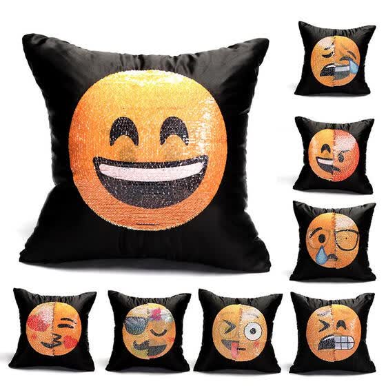 Shop Sequin Pillow Case Changing Face Emoji Pillow Decor Cushion