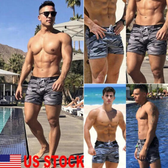 Mens Swim Fitted Shorts Bodybuilding Gym Running Tight Lifting Shorts US STOCK