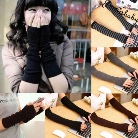 Women Protection Arm Warmer Long Fingerless Stretchy Gloves Sleeves Mittens