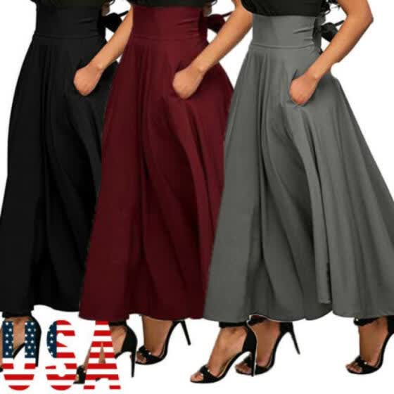 high waisted flared maxi skirt