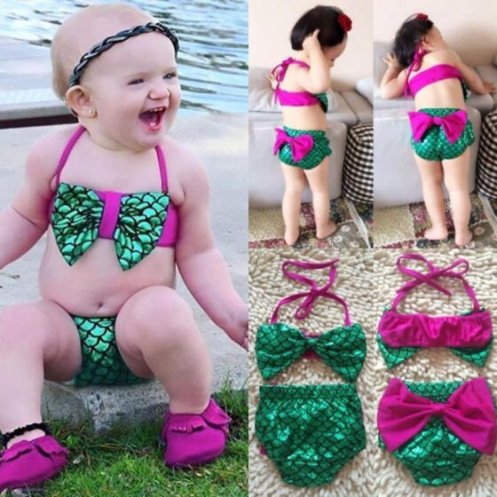 Monokini Bikini Mermaid Swimsuit Swimming Costume Kids Girls Swimwear Headband
