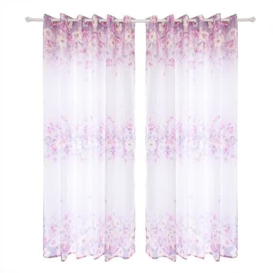 Shop Flower Print Windows Curtain Semi Blackout Tulle Voile