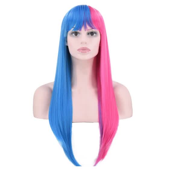 Shop Follure Fashion Sexy Wig Half Blue Half Pink Synthetic