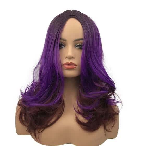 Shop Strongbeauty Medium Length Wavy Dark Purple Highlights Center
