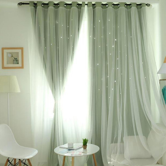 1PC Double Layer Window Curtain Little Stars Hollow Drape Multicolor Curtain