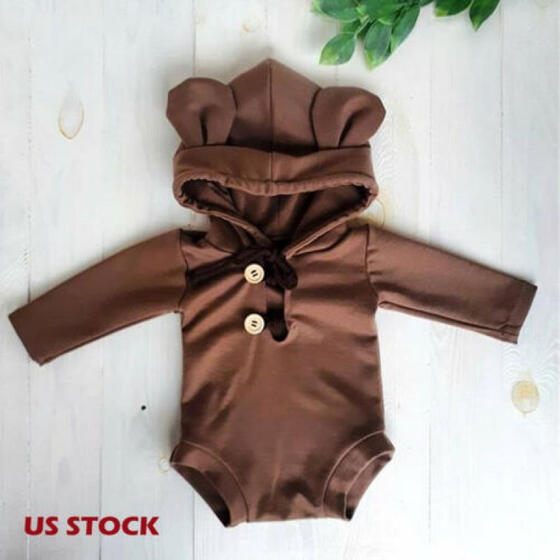 Newborn Infant Boy Girl Romper Hooded Baby Jumpsuit Bodysuit Outfits Clothes US