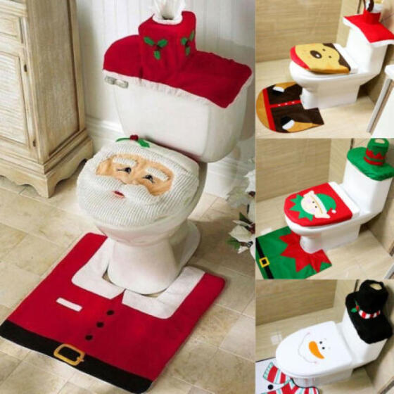 Merry Christmas Toilet Seat /& Cover Santa Claus Bathroom Mat Xmas Home Decor New