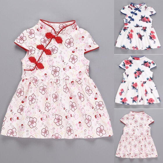 Kid Girl Summer Flower Cheongsam Dress Chinese Qipao Baby Toddler Dress Sundress