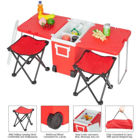 Shop Multi Function Portable Rolling Cooler For Picnic Camping W Table 2 Chairs Blue Online From Best Camping Hiking On Jd Com Global Site Joybuy Com