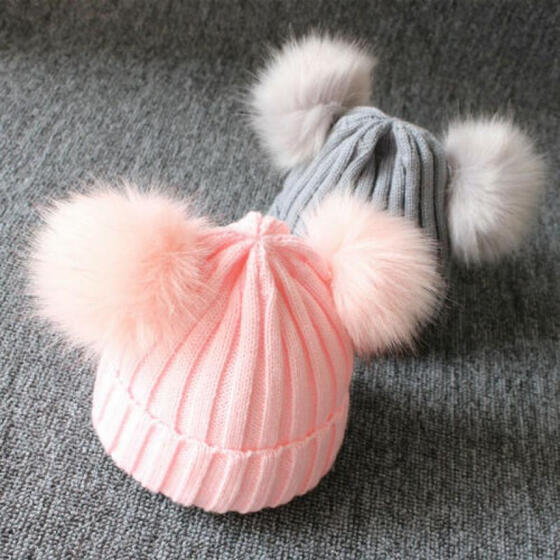 Kids Baby Boy Or Girl Cute Winter Warm Fur Pom Bobble Knit Beanie Hat Cap New