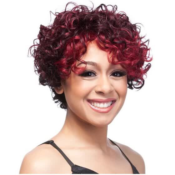 Shop Follure Fashion Women Wine Red Short Curly Synthetic Wigs