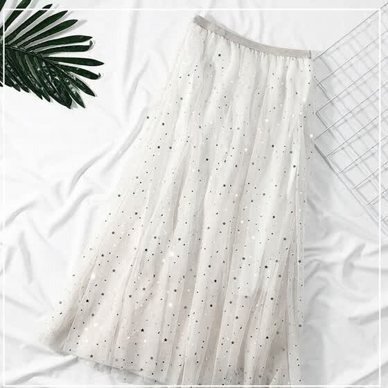 white pleated net skirt