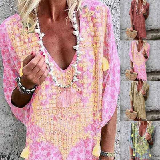 women's summer boho casual long maxi evening party cocktail beach dress sundress