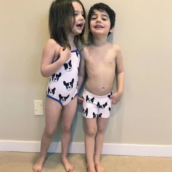 matching bikini and swim trunks