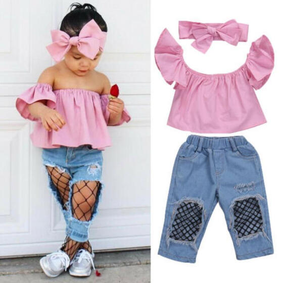 USA Baby Girl Kids Toddler Outfits Clothes T-shirt Tops+Shorts Pants 3PCS Set