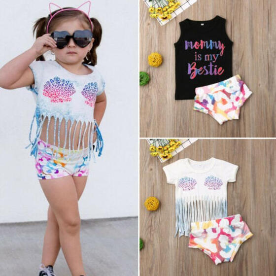 Summer Girls Clothes Toddler Kids Sleeveless Hooded Vest+Pants 2PCS Outfits 1-6T