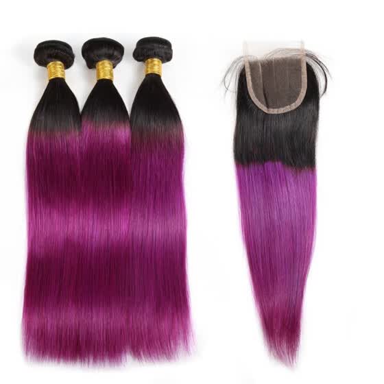 Shop Ishow 8a Brazilian Hair Extensions 3pcs 1b Purple Ombre Hair