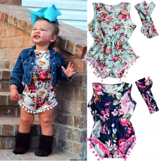 Headband Jumpsuit Sunsuit Outfits Adorable Baby Girls Floral Bodysuit Romper