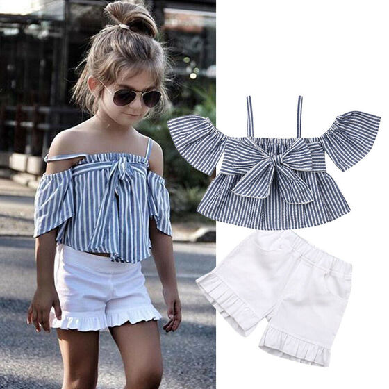 Baby Toddler Girls Summer Shorts Outfits 1-6 Years Old Kids Sleeveless Vest Halter Shirt Tops Stripe Pants Set
