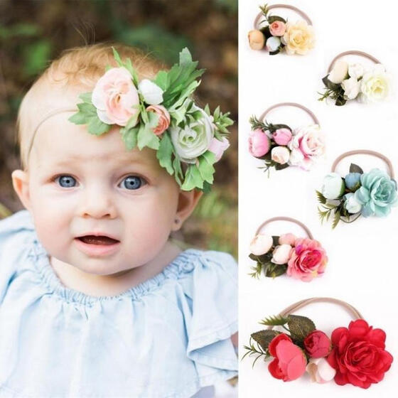 Cute Newborn Toddler Kids Baby Girl Lace Rose Flower Headband HairBand Headwear