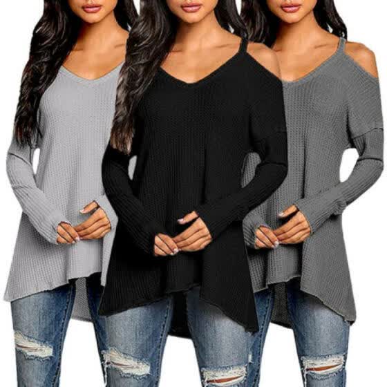 plus size long sleeve cold shoulder tops