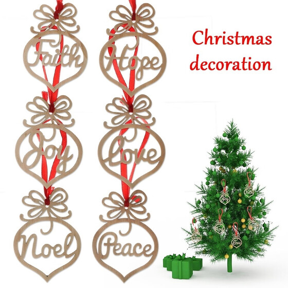 6 Pcs Christmas Decorations Wooden Ornament Xmas Tree Hanging Pendant Ornament