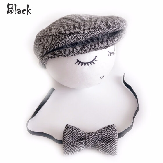 Baby Toddler Peak Beanie Cap Crochet Hat Bow Tie Photography Props Outfit Set