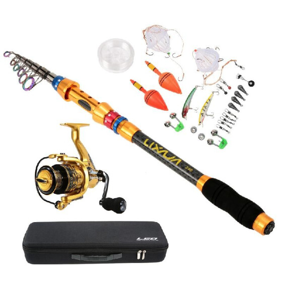 Fishing Rod Reel Baits Set Spinning Lure Pole Tackle Bait Pen Line Hooks Bag Kit