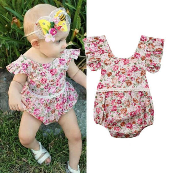 Summer Baby Girl Newborn Floral Cotton Bodysuit Romper Jumpsuit Outfit Clothes