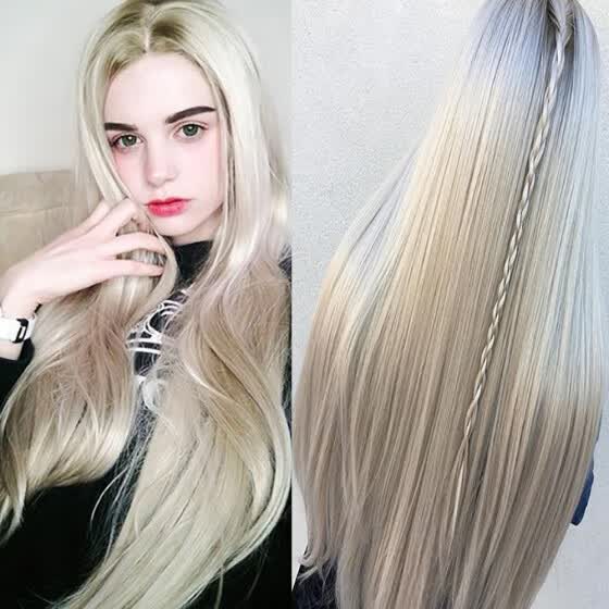Shop Follure Women Natural Gold Party Wig Long Straight Hair