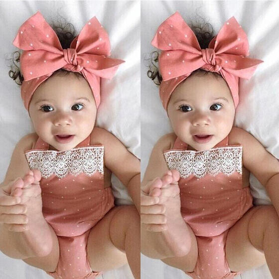 US Newborn Infant Baby Girl Dot Floral Romper Jumpsuit Outfit Sleeveless Clothes