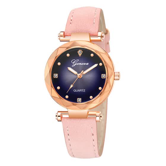 new fashion geneva women leather band stainless steel quartz analog wrist watch