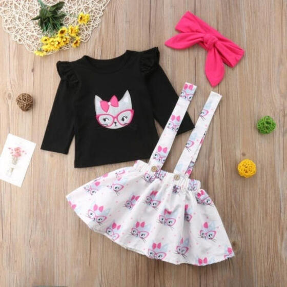Toddler Kids Baby Girls Outfits Clothes T-shirt Tops+Strap Dress Skirt 3PCS Set