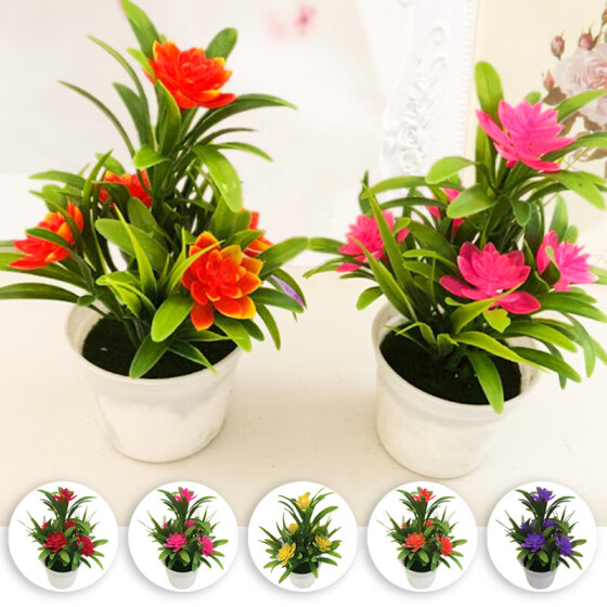Flower Fake False Plants Flowers Artificial Garden Decor W/ Pot US