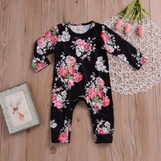Fashion Newborn Baby Girls Long Sleeve Floral Romper Jumpsuits Bodysuits Outfits