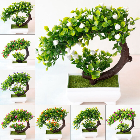 Artificial Bonsai Plants Small Tree Pot Plant Fake Flowers Potted New Ornaments