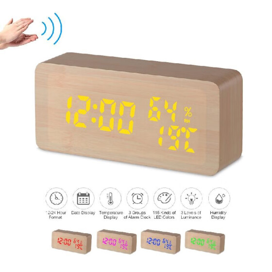 Shop Wooden Alarm Clock 115 Colored Time Humidity Temperature