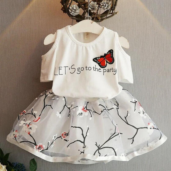 2PCS Toddler Kids Baby Girls T-shirt Tops+Tutu Skirt Dress Clothes Outfits Set