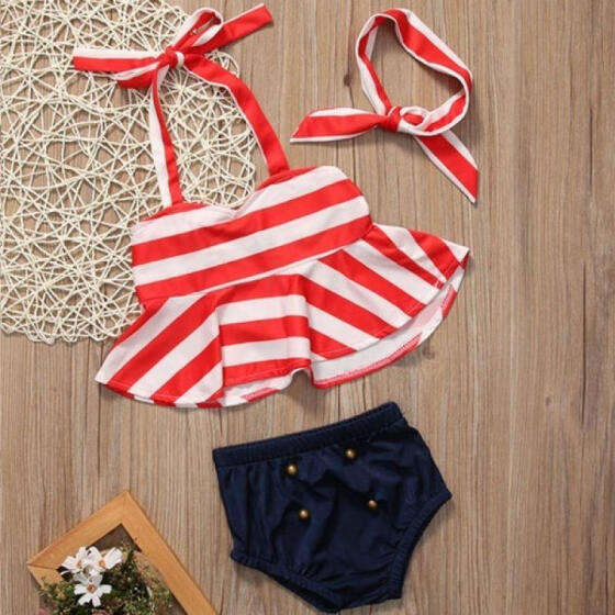 Toddler Kids Baby Girls Tankini Bikini Set Swimwear Swimsuit Bathing Suit Stripe