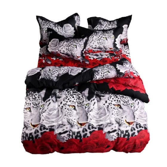 Shop 4pcs Set Queen Bedding Set 3d Animal Leopard Rose Printed