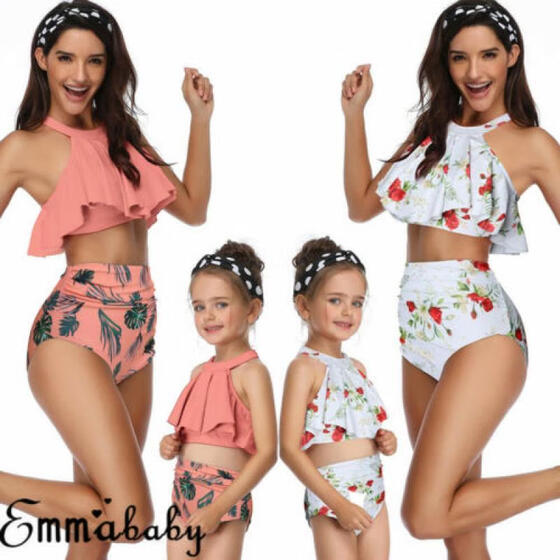 UK Family Matching Swimsuit Mother Daughter Kids Baby Women Girl Bikini Swimwear