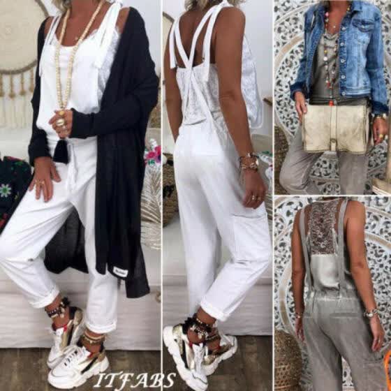 white linen dungarees