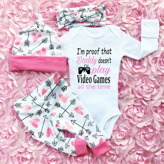 4PCS Newborn Baby Girl Summer Clothes Romper Jumpsuit Bodysuit+Shorts Set Outfit