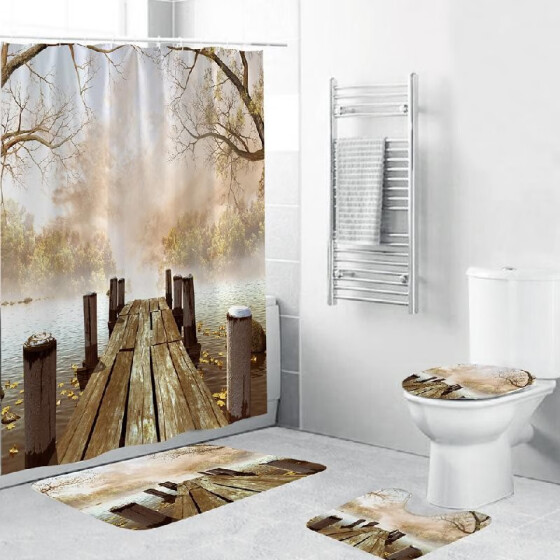 Shop 4 Piece Bathroom Decoration Waterproof Shower Curtain Base