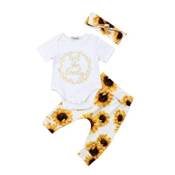US 3Pcs Baby Girl/'s Romper Tops Bodysuit Headband Outfits Clothes Set Pants