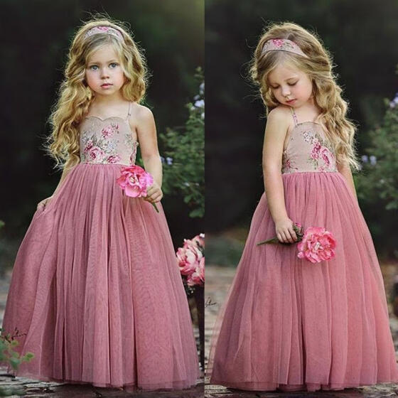 New Tulle Lace Flower Bridesmaid Princess Wedding Girls Dress Party Kids Clothes