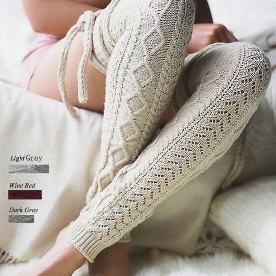 Women Winter Warm Over Knee Length Knitted Long Leg Warmers Legging